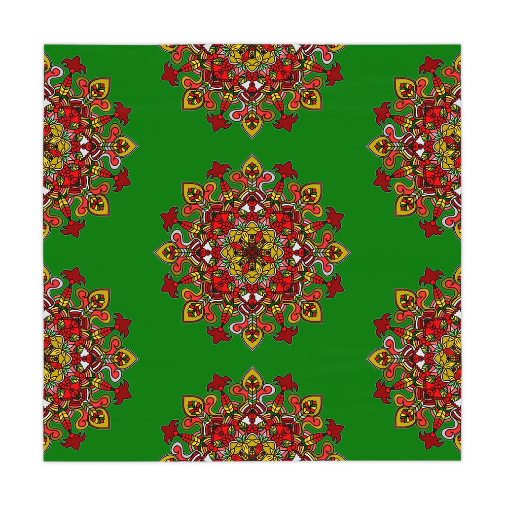 Hand - Drawn Christmas Mandala Art Tablecloth - Green, Square - Blululi