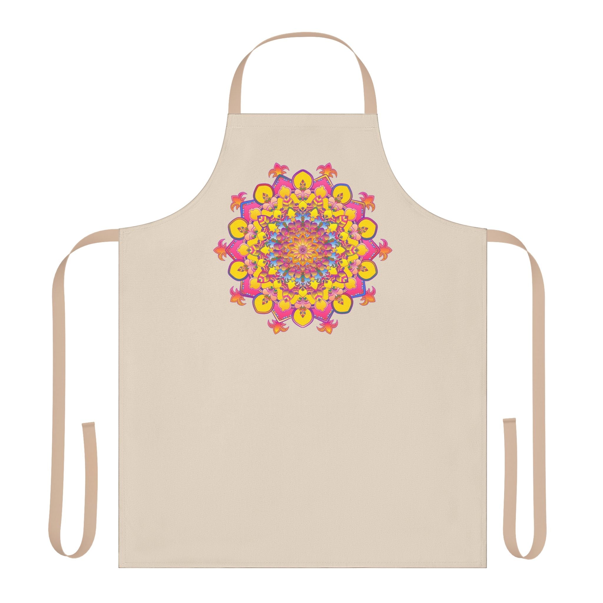 Hand Drawn Mandala Art Apron - Beige All Over Prints - Blululi