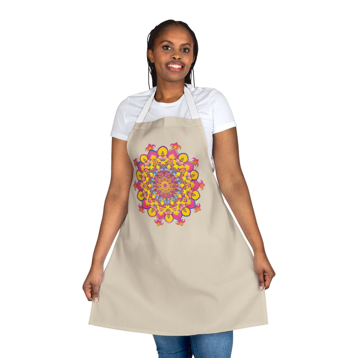 Hand Drawn Mandala Art Apron - Beige All Over Prints - Blululi