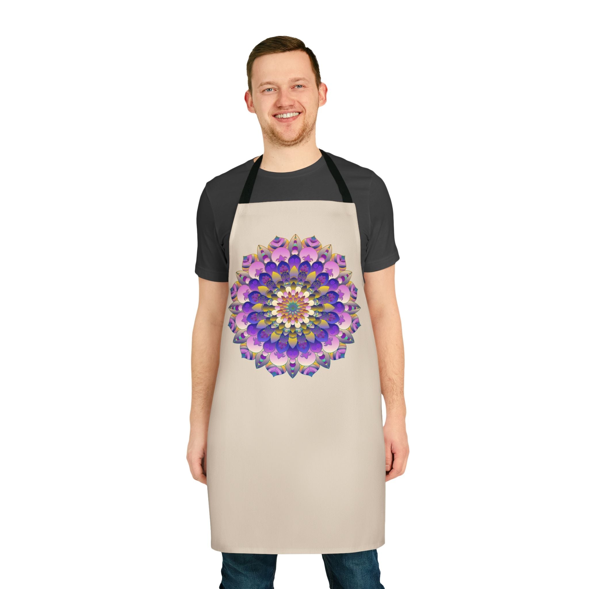 Hand - Drawn Mandala Art Apron - Beige All Over Prints - Blululi