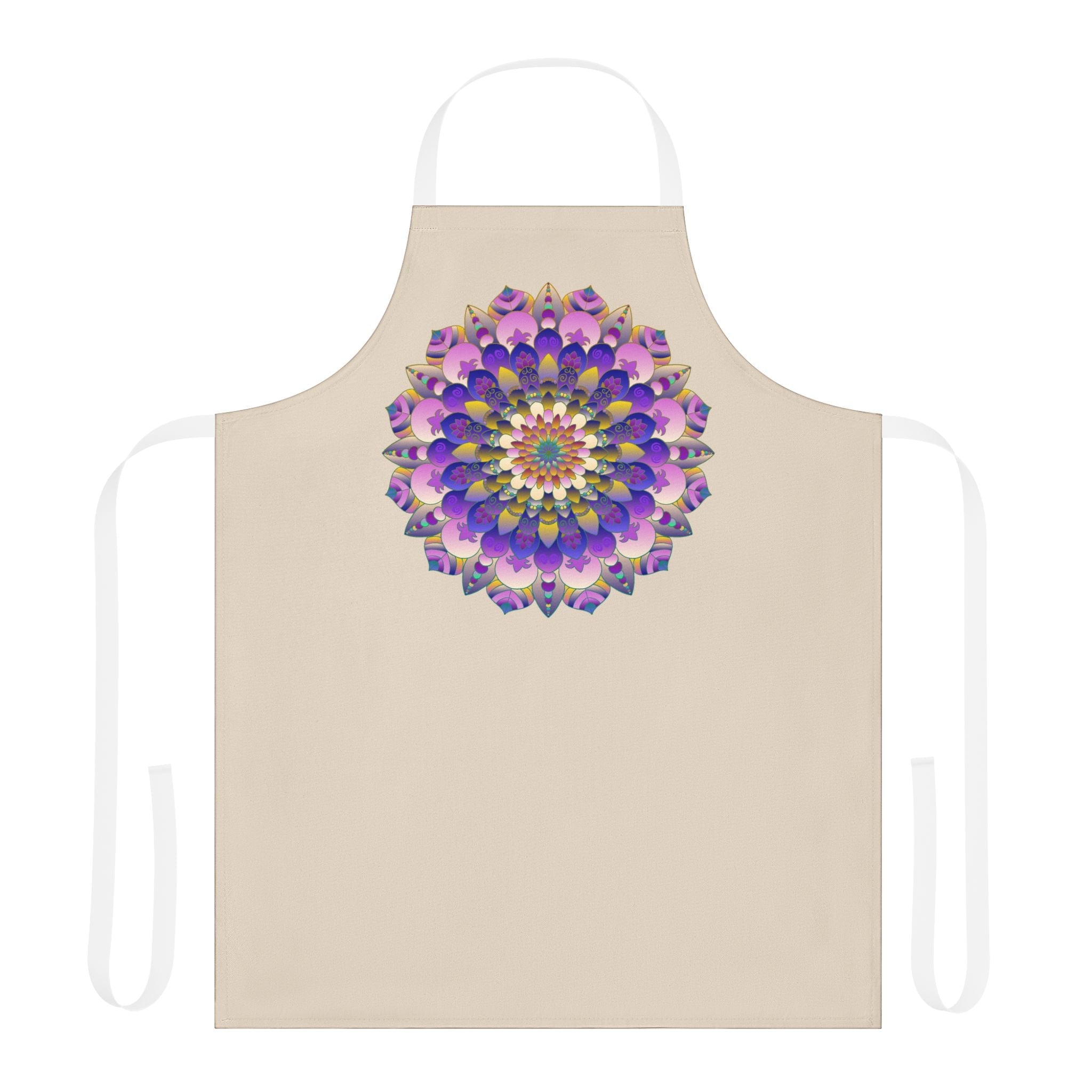 Hand - Drawn Mandala Art Apron - Beige All Over Prints - Blululi