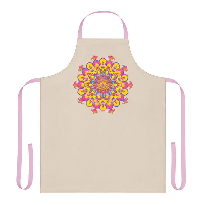 Hand Drawn Mandala Art Apron - Beige All Over Prints - Blululi