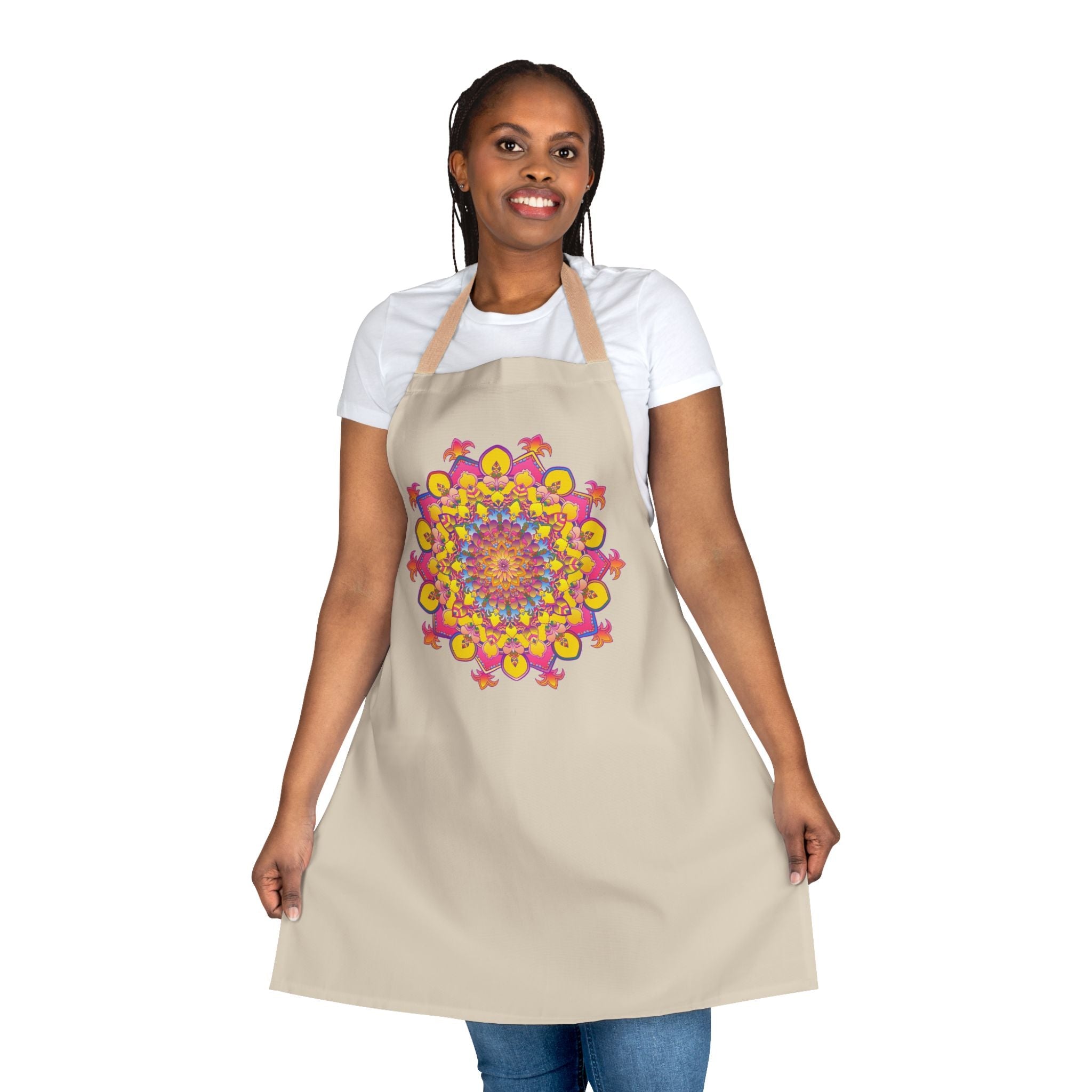 Hand Drawn Mandala Art Apron - Beige All Over Prints - Blululi