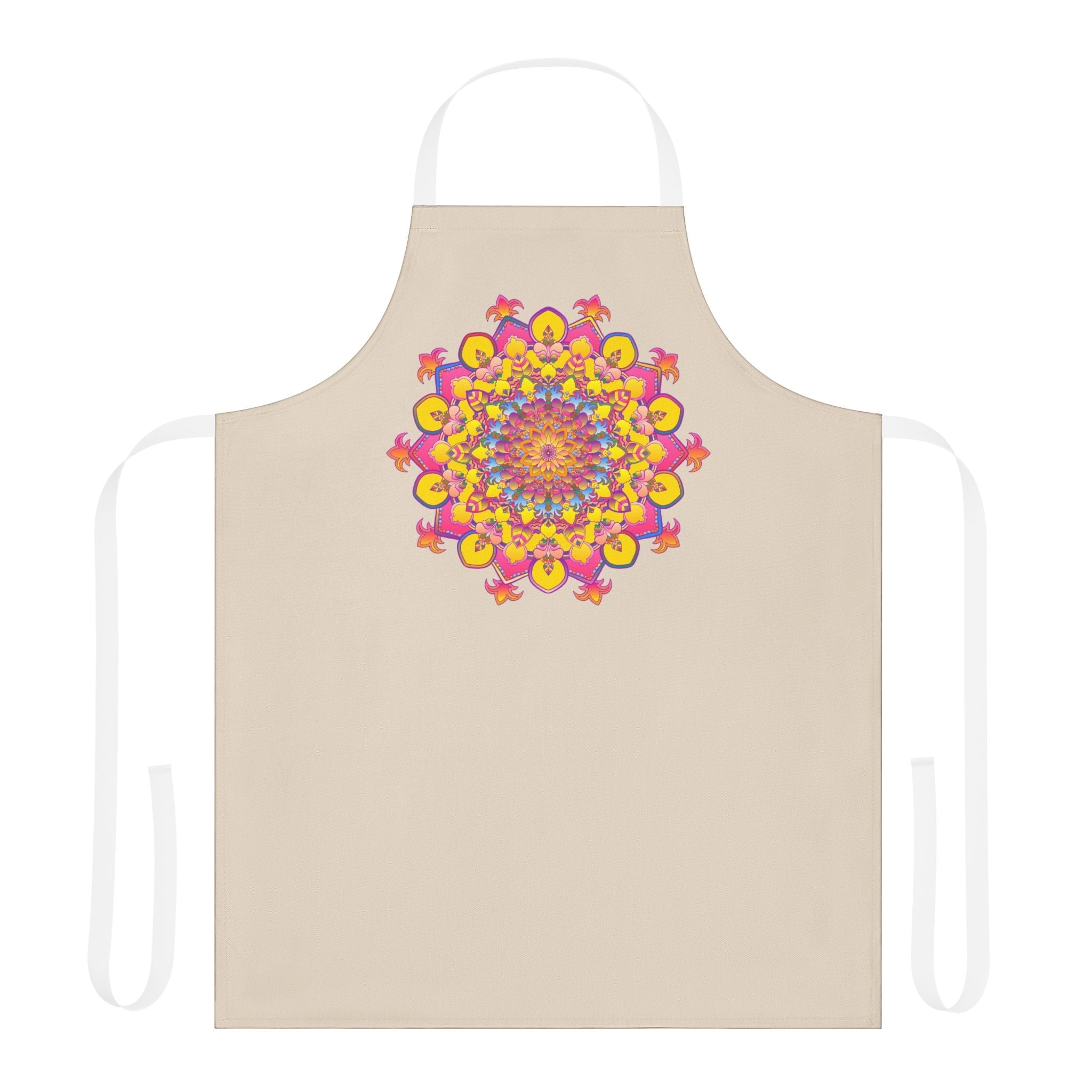 Hand Drawn Mandala Art Apron - Beige All Over Prints - Blululi