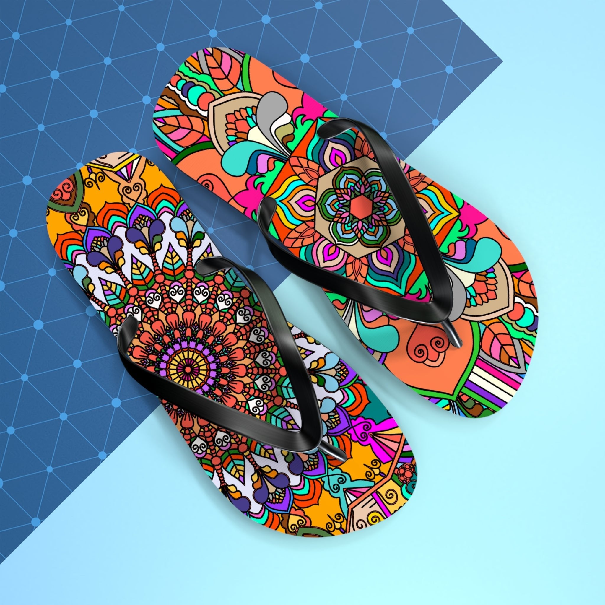 Hand-Drawn Mandala Art Flip Flops - Stylish Summer Footwear