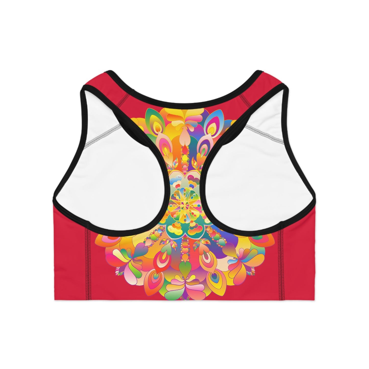 Hand Drawn Mandala Cranberry Red Sports Bra - Compression Fit All Over Prints - Blululi