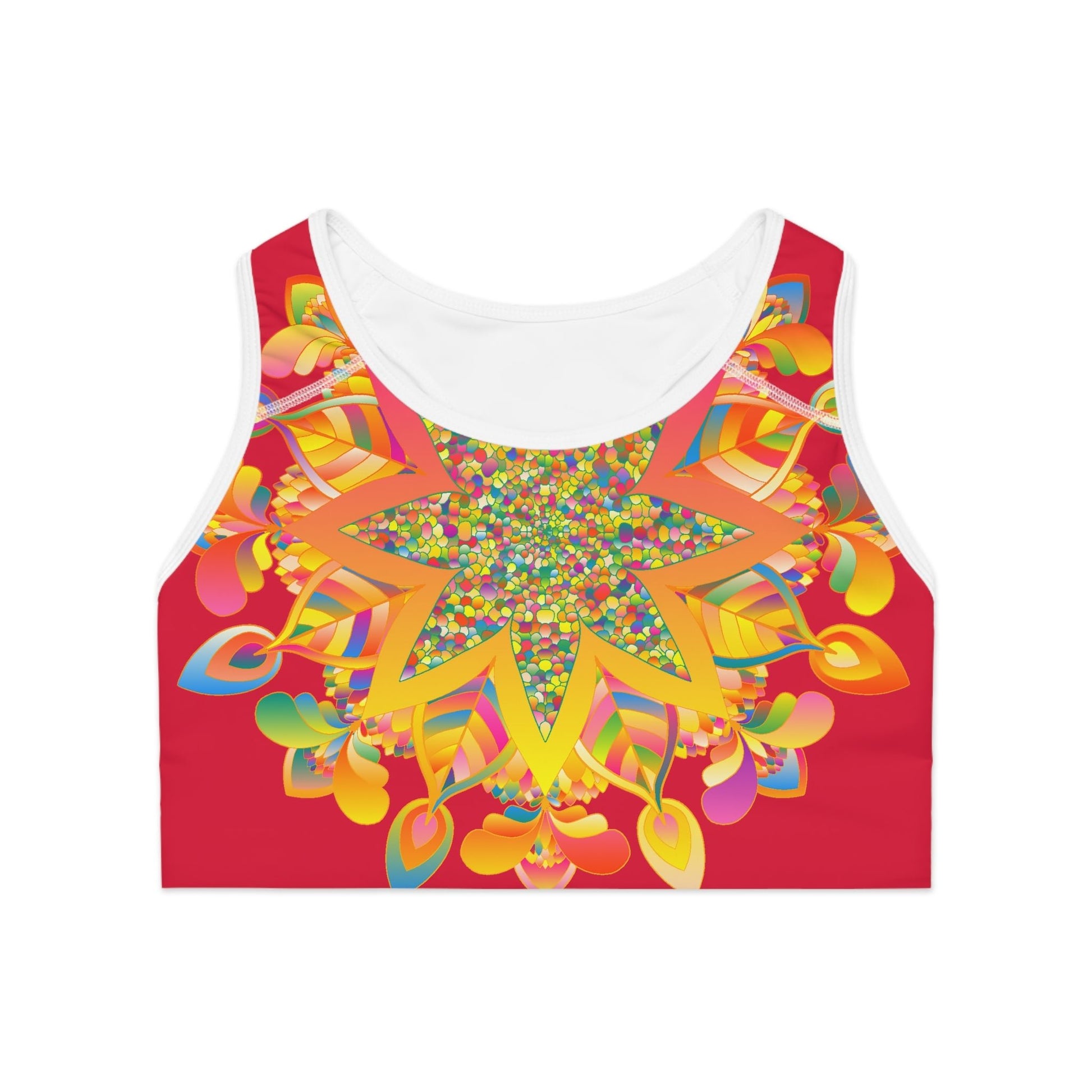 Hand Drawn Mandala Cranberry Red Sports Bra - Compression Fit All Over Prints - Blululi