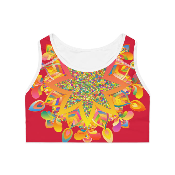 Hand Drawn Mandala Cranberry Red Sports Bra - Compression Fit All Over Prints - Blululi