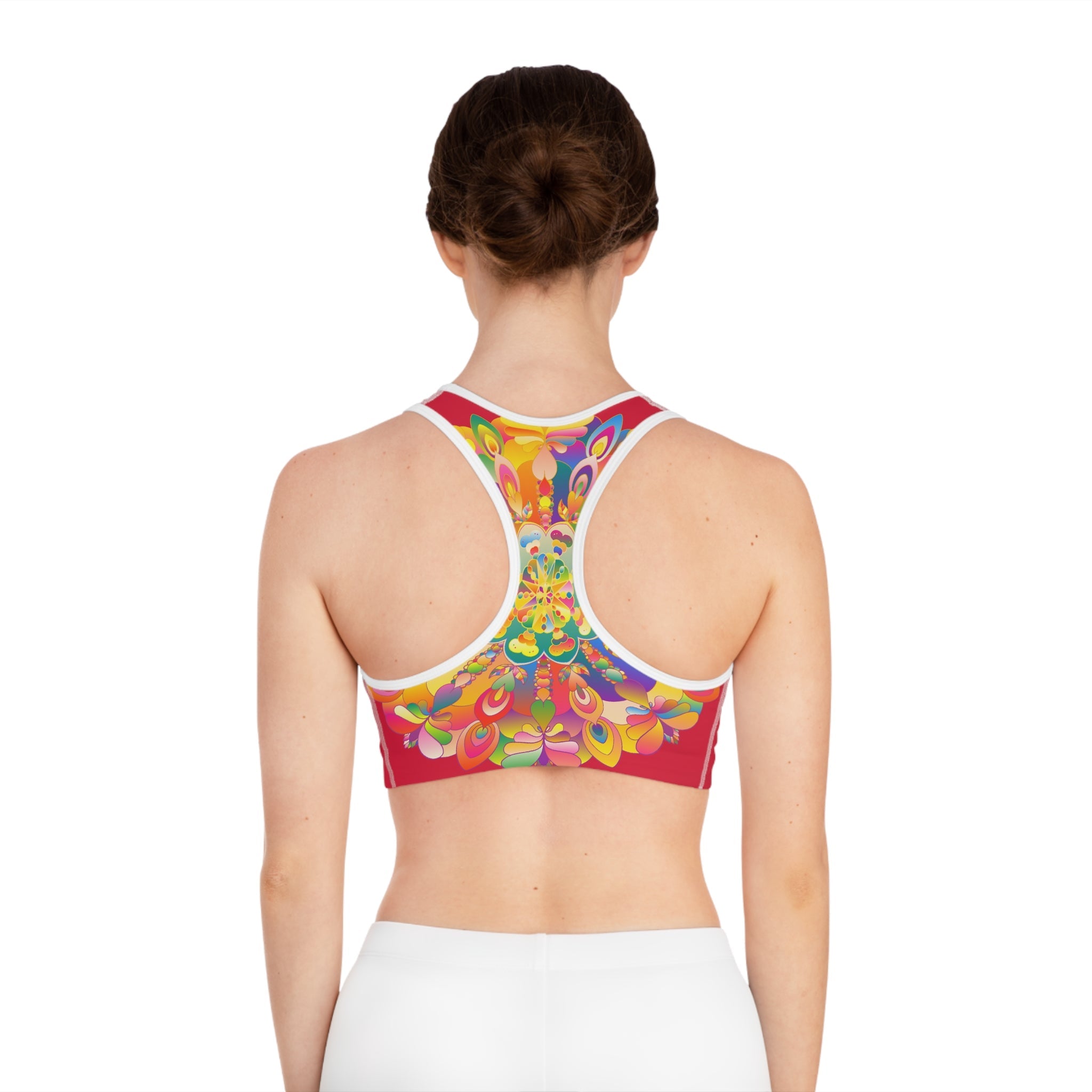 Hand Drawn Mandala Cranberry Red Sports Bra - Compression Fit All Over Prints - Blululi