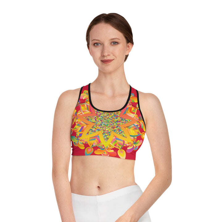 Hand Drawn Mandala Cranberry Red Sports Bra - Compression Fit All Over Prints - Blululi