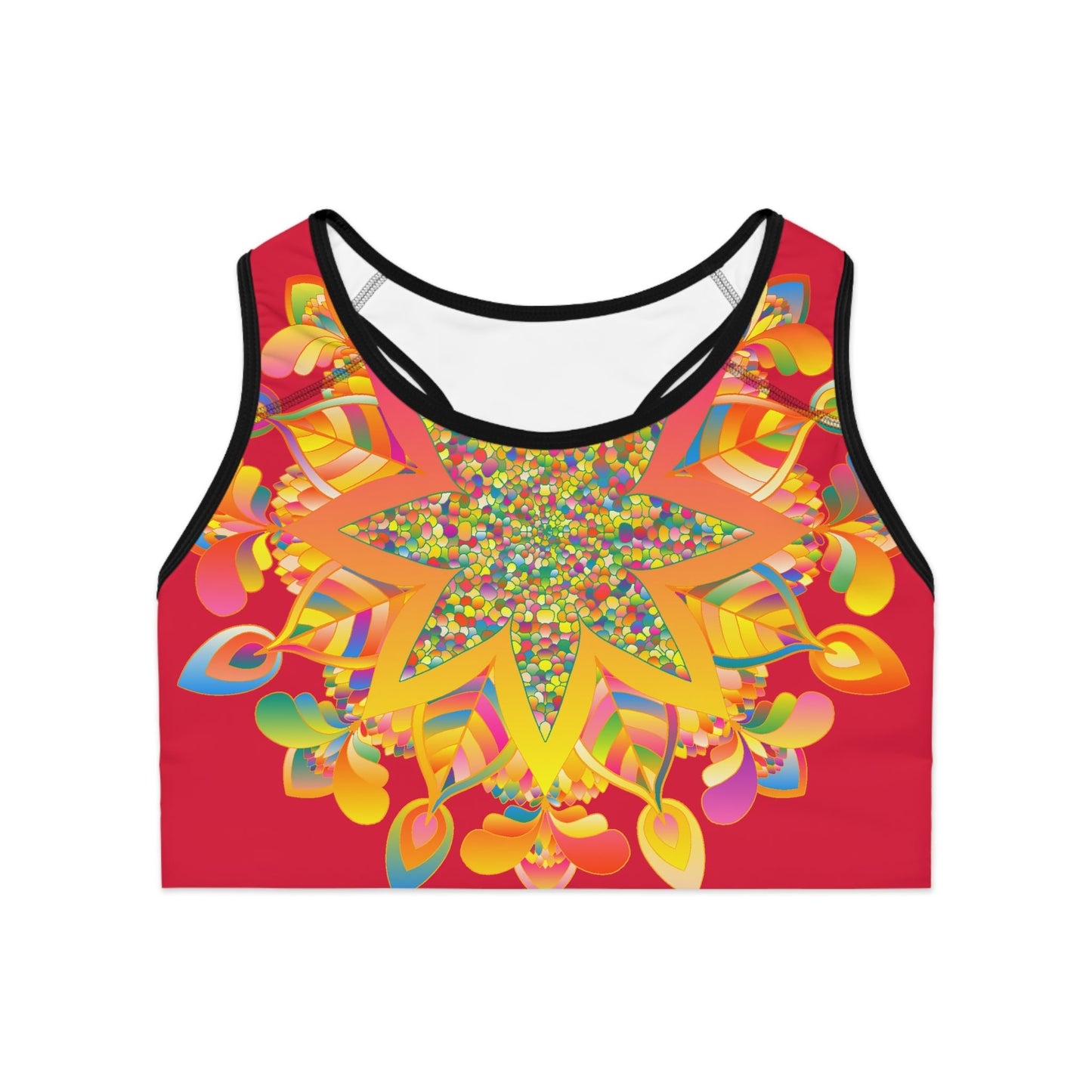 Hand Drawn Mandala Cranberry Red Sports Bra - Compression Fit All Over Prints - Blululi