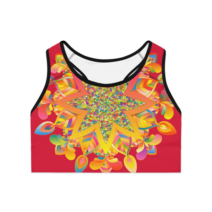 Hand Drawn Mandala Cranberry Red Sports Bra - Compression Fit All Over Prints - Blululi