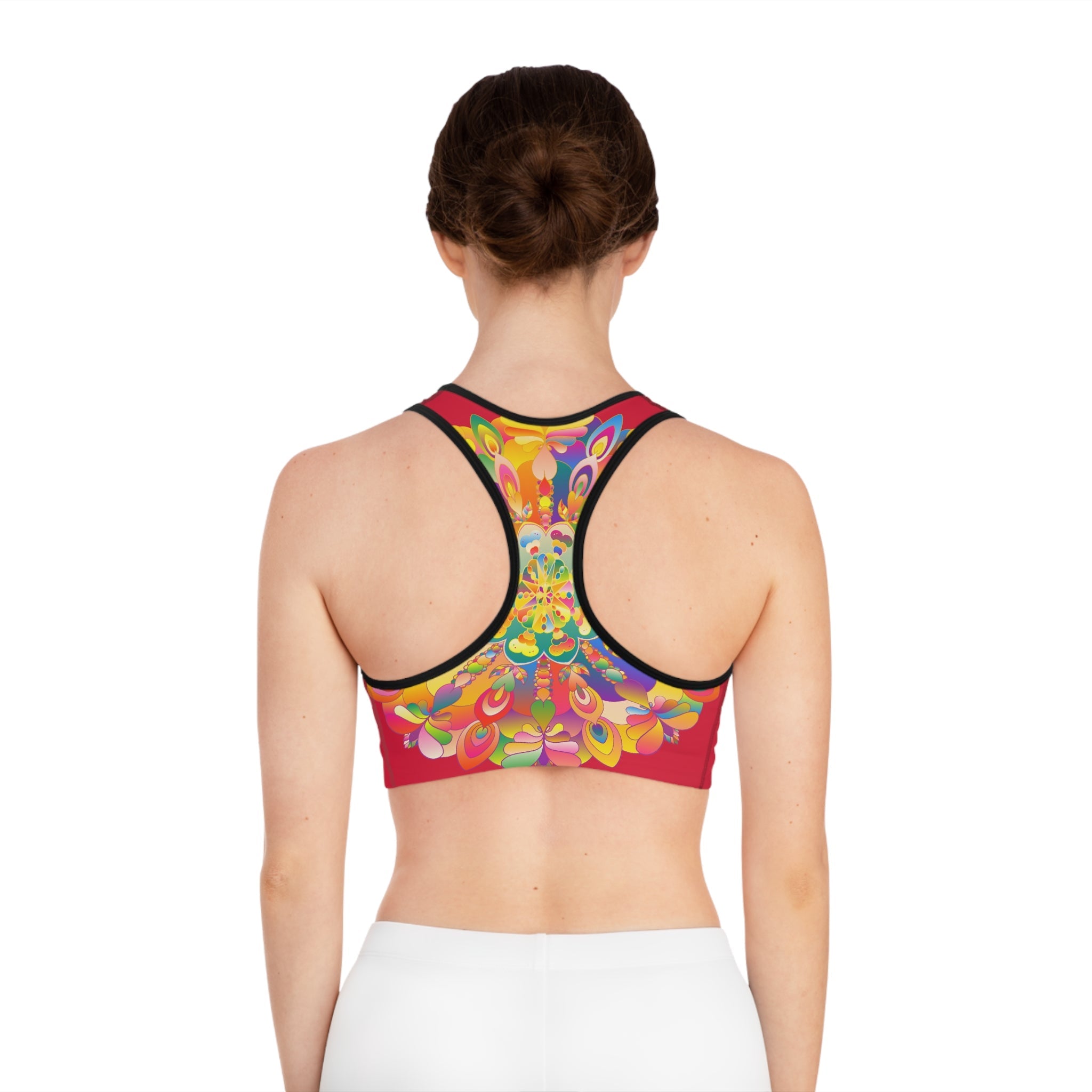 Hand Drawn Mandala Cranberry Red Sports Bra - Compression Fit All Over Prints - Blululi