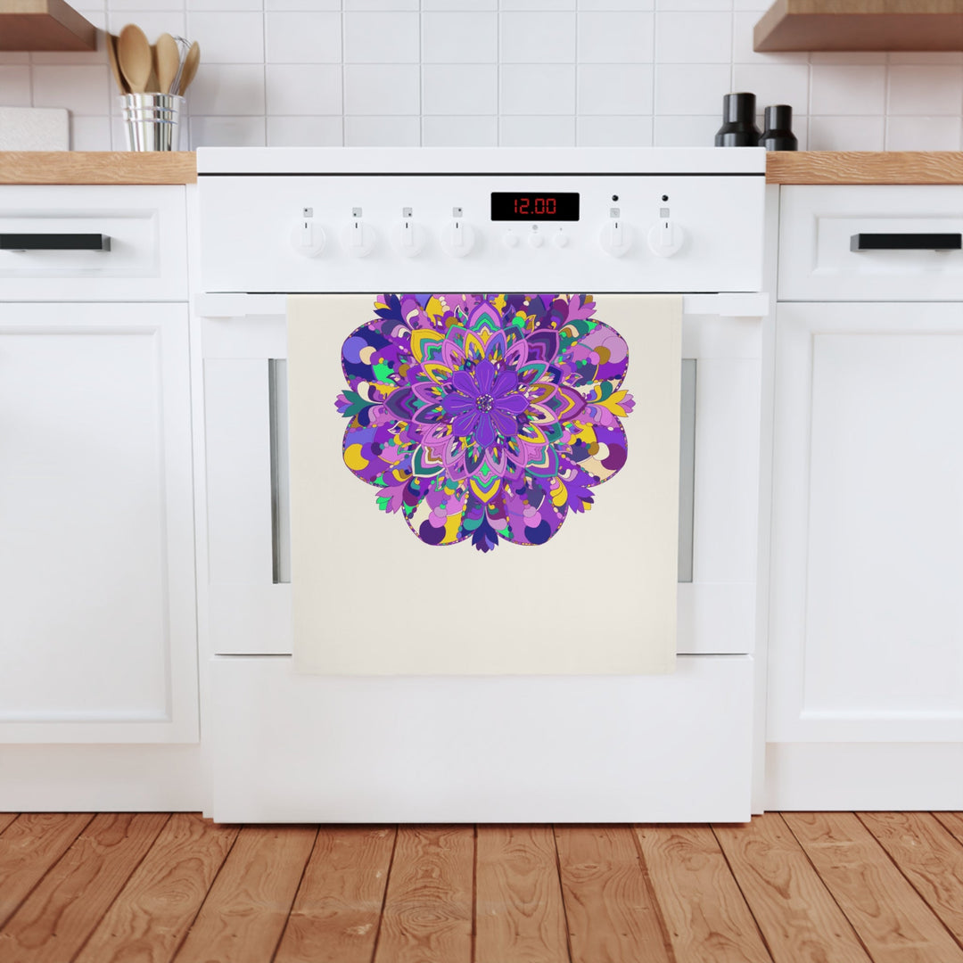 Hand Drawn Mandala Design in Purple Shades Tea Towel - 19.6" x 27.5 Home Decor - Blululi