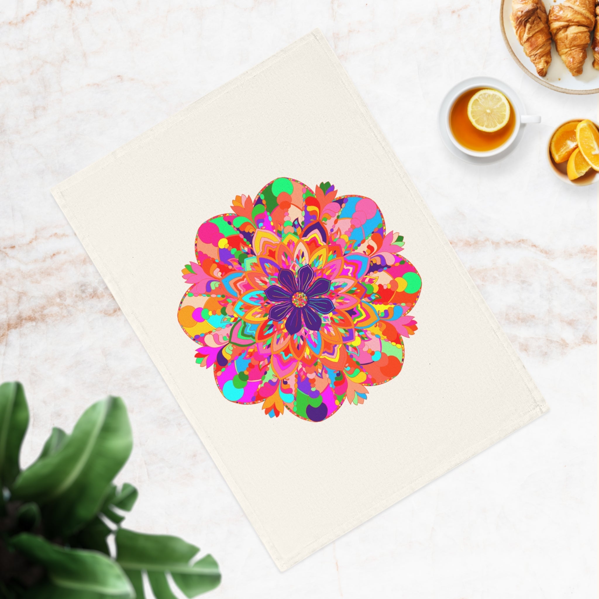 Hand Drawn Mandala Design Tea Towel - Bright Colors 19.6" x 27.5 Home Decor - Blululi