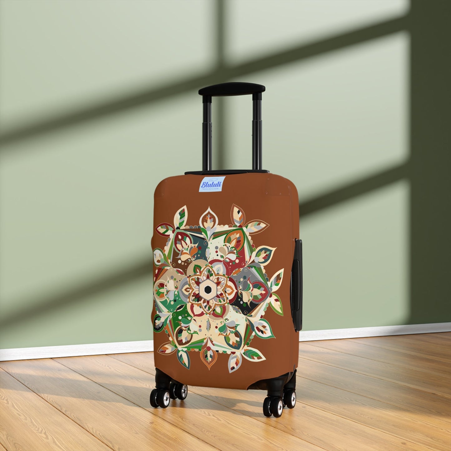 Hand - Drawn Mandala Luggage Cover - Saddle Brown and Military Shades Accessories - Blululi