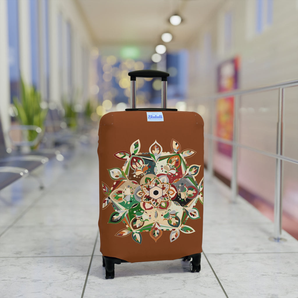 Hand - Drawn Mandala Luggage Cover - Saddle Brown and Military Shades Accessories - Blululi