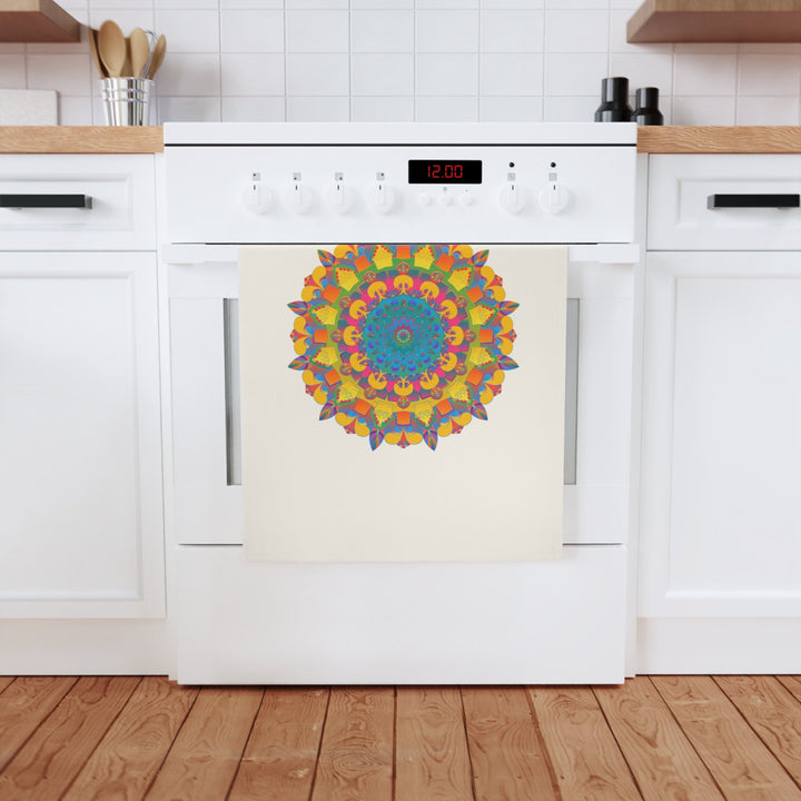 Hand Drawn Mandala Tea Towel - Gold and Blue Shades - 19.6" x 27.5 Home Decor - Blululi