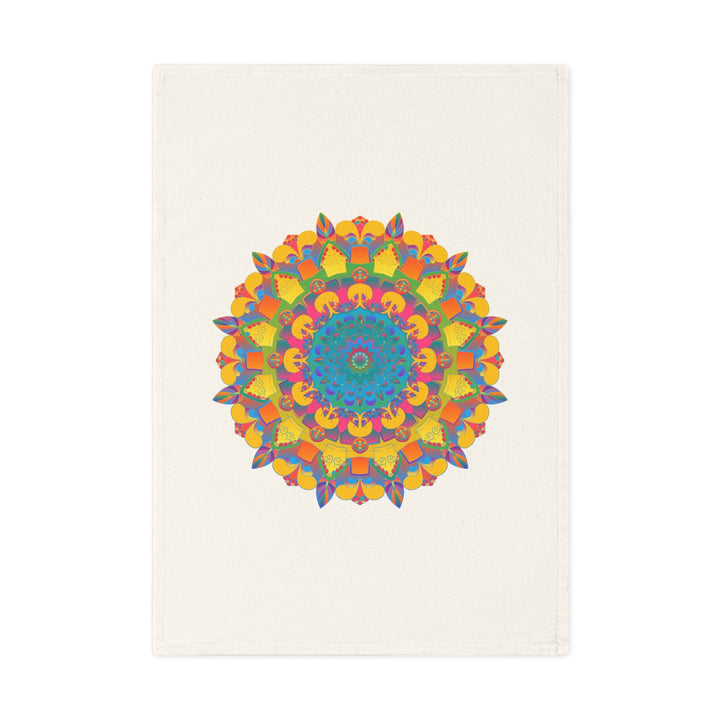 Hand Drawn Mandala Tea Towel - Gold and Blue Shades - 19.6" x 27.5 Home Decor - Blululi