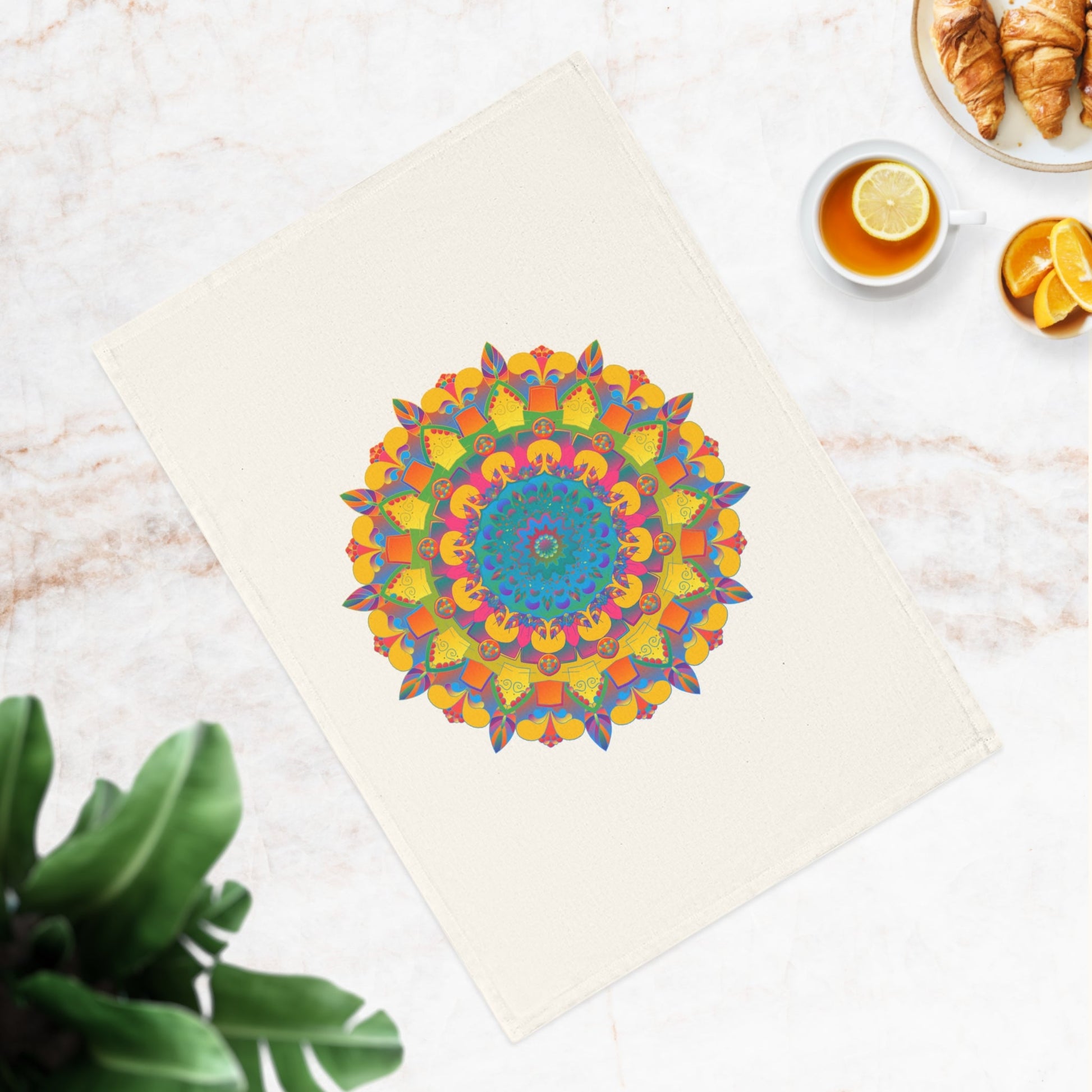 Hand Drawn Mandala Tea Towel - Gold and Blue Shades - 19.6" x 27.5 Home Decor - Blululi