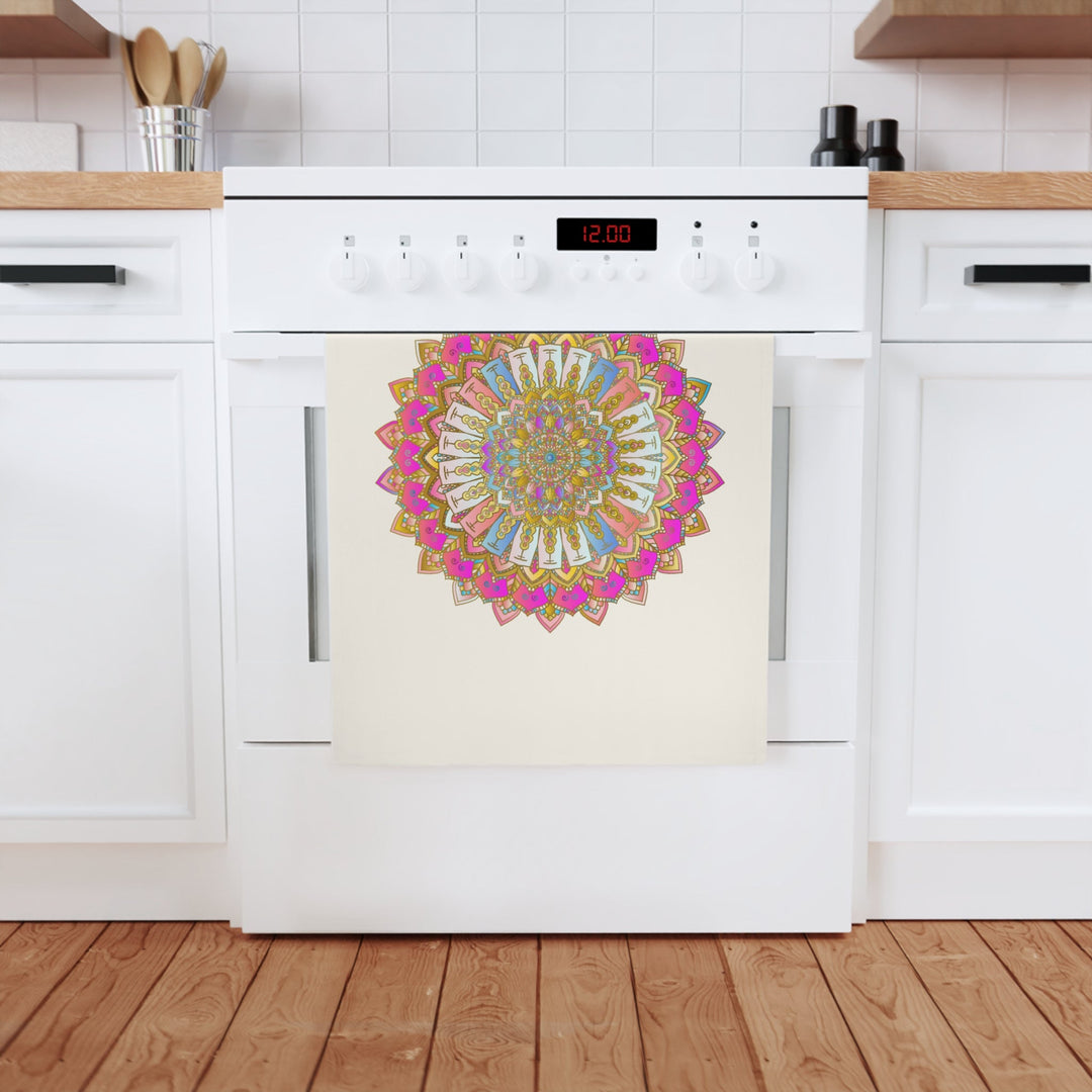 Hand Drawn Mandala Tea Towel - Pastel and Pink - 19.6" x 27.5 Home Decor - Blululi