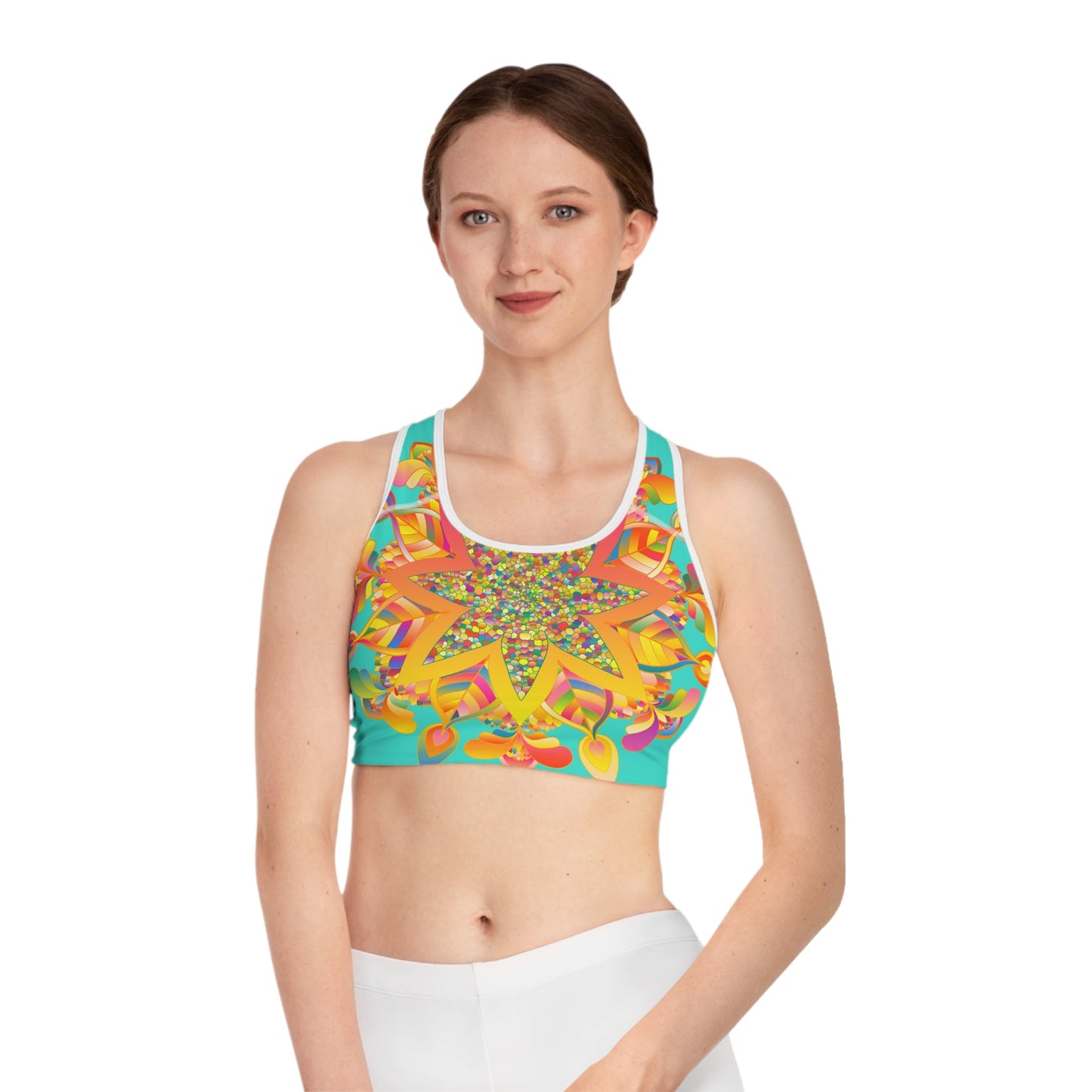 Hand Drawn Mandala Turquoise Sports Bra - Compression Fit All Over Prints - Blululi