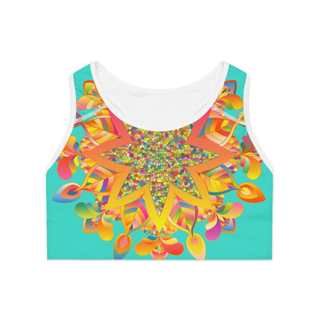 Hand Drawn Mandala Turquoise Sports Bra - Compression Fit All Over Prints - Blululi