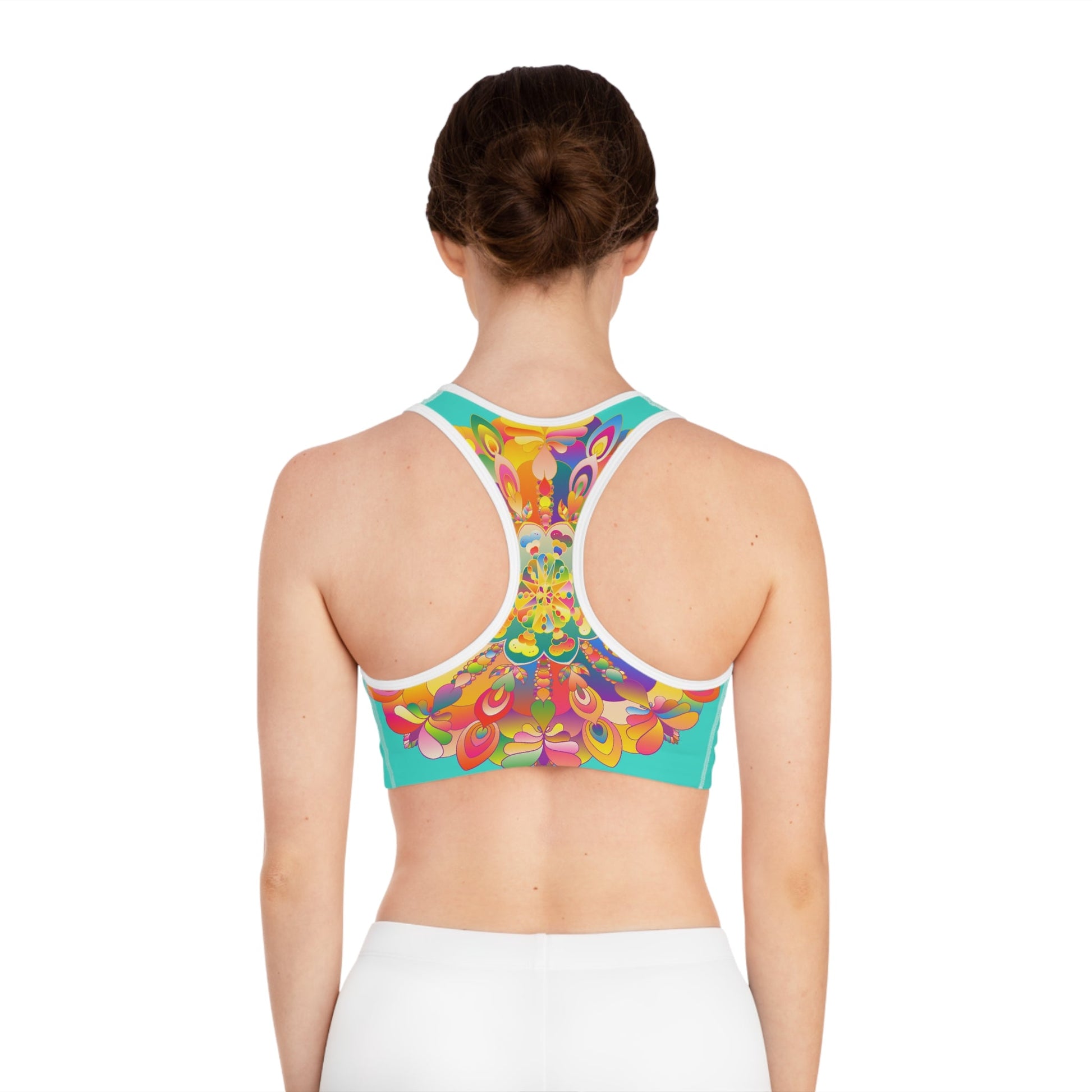 Hand Drawn Mandala Turquoise Sports Bra - Compression Fit All Over Prints - Blululi