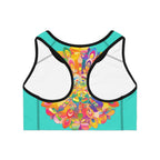 Hand Drawn Mandala Turquoise Sports Bra - Compression Fit All Over Prints - Blululi