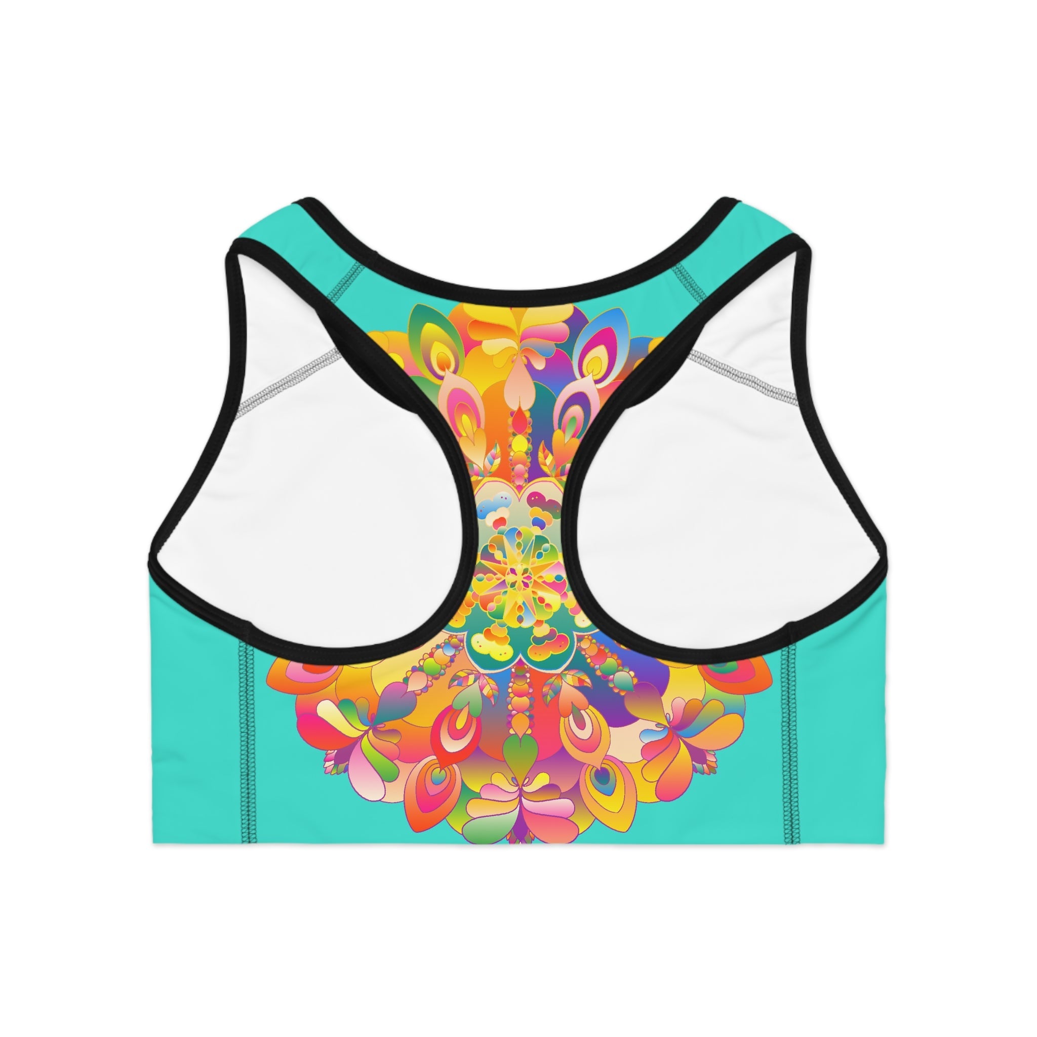 Hand Drawn Mandala Turquoise Sports Bra - Compression Fit All Over Prints - Blululi