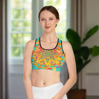 Hand Drawn Mandala Turquoise Sports Bra - Compression Fit All Over Prints - Blululi