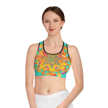 Hand Drawn Mandala Turquoise Sports Bra - Compression Fit All Over Prints - Blululi