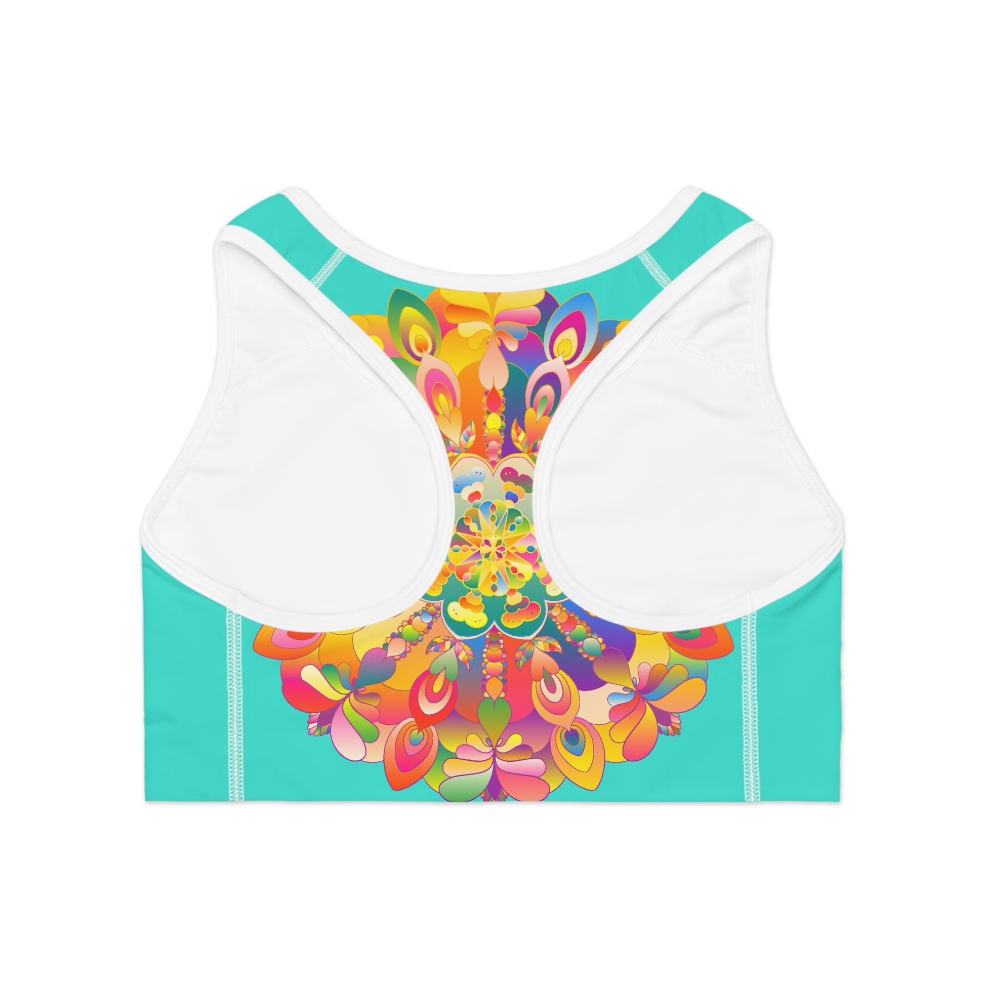 Hand Drawn Mandala Turquoise Sports Bra - Compression Fit All Over Prints - Blululi