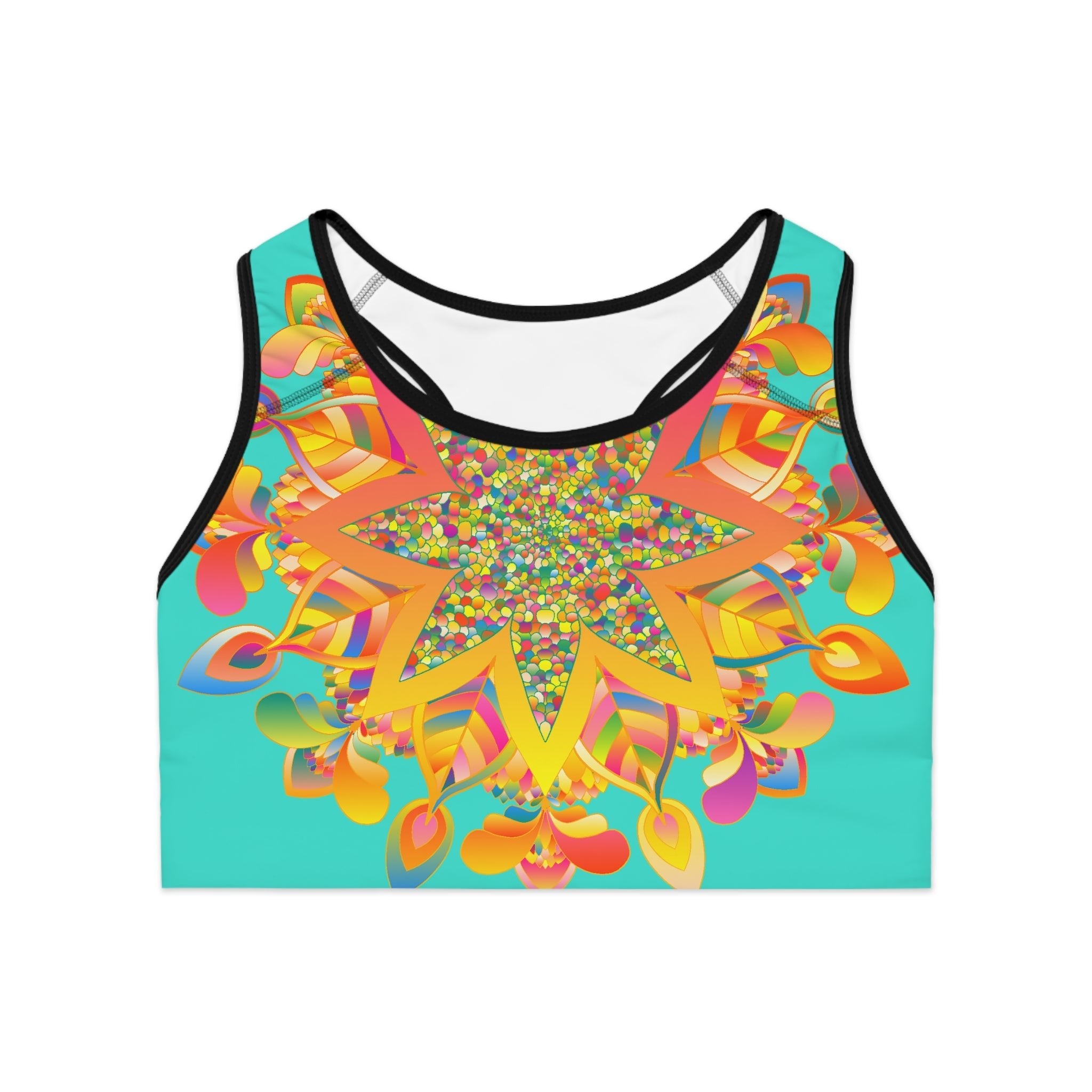 Hand Drawn Mandala Turquoise Sports Bra - Compression Fit All Over Prints - Blululi