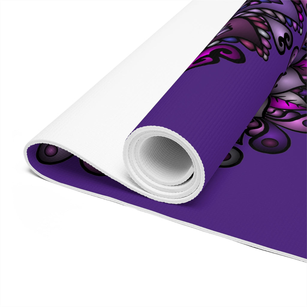 Hand - Drawn Purple Mandala Foam Yoga Mat - 24" x 72" x 0.25" - Blululi