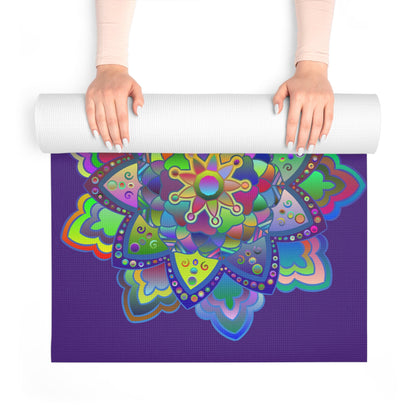 Hand - Drawn Purple Mandala Foam Yoga Mat - 24" x 72" x 0.25" - Blululi