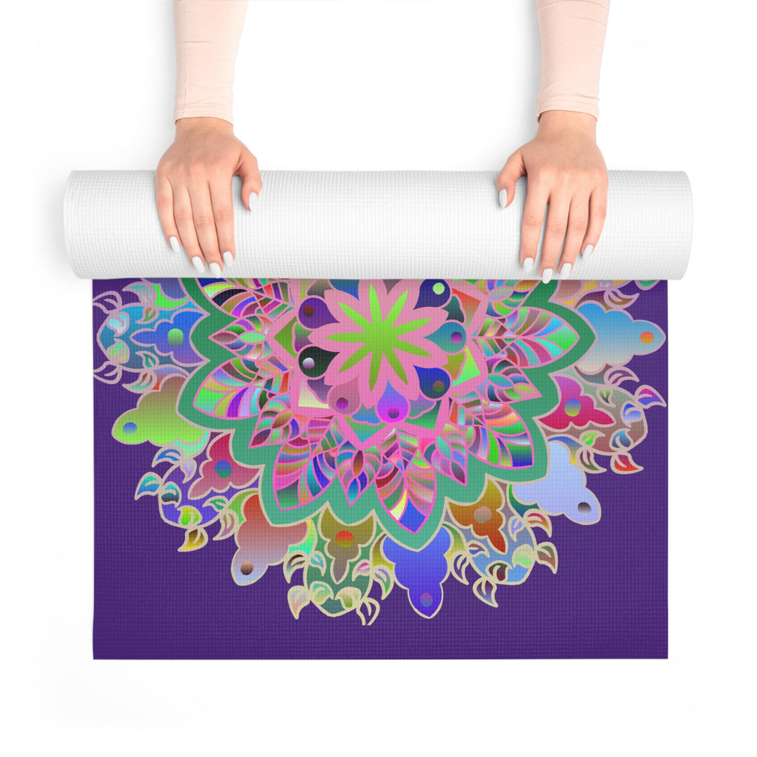 Hand - Drawn Purple Mandala Foam Yoga Mat - 24" x 72" x 0.25" - Blululi