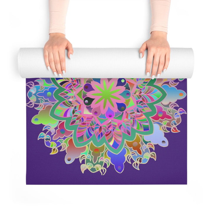 Hand - Drawn Purple Mandala Foam Yoga Mat - 24" x 72" x 0.25" - Blululi