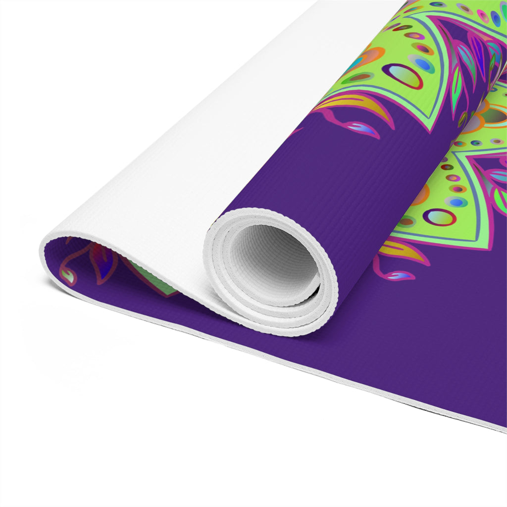 Hand - Drawn Purple Mandala Foam Yoga Mat - 24" x 72" x 0.25" - Blululi