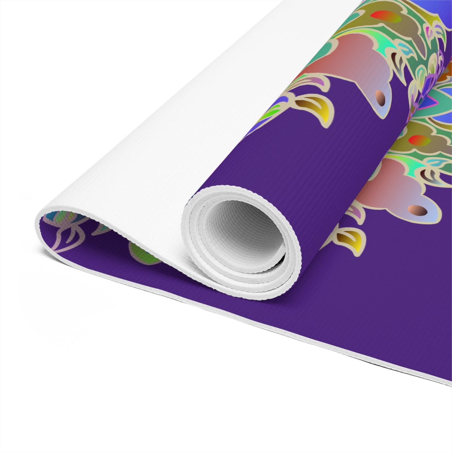 Hand - Drawn Purple Mandala Foam Yoga Mat - 24" x 72" x 0.25" - Blululi