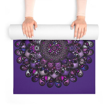 Hand - Drawn Purple Mandala Foam Yoga Mat - 24" x 72" x 0.25" - Blululi