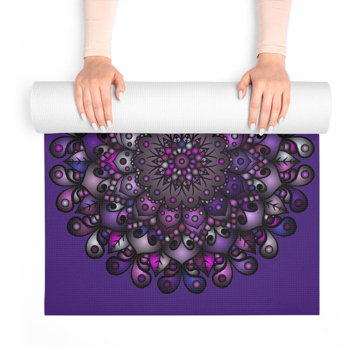 Hand - Drawn Purple Mandala Foam Yoga Mat - 24" x 72" x 0.25" - Blululi