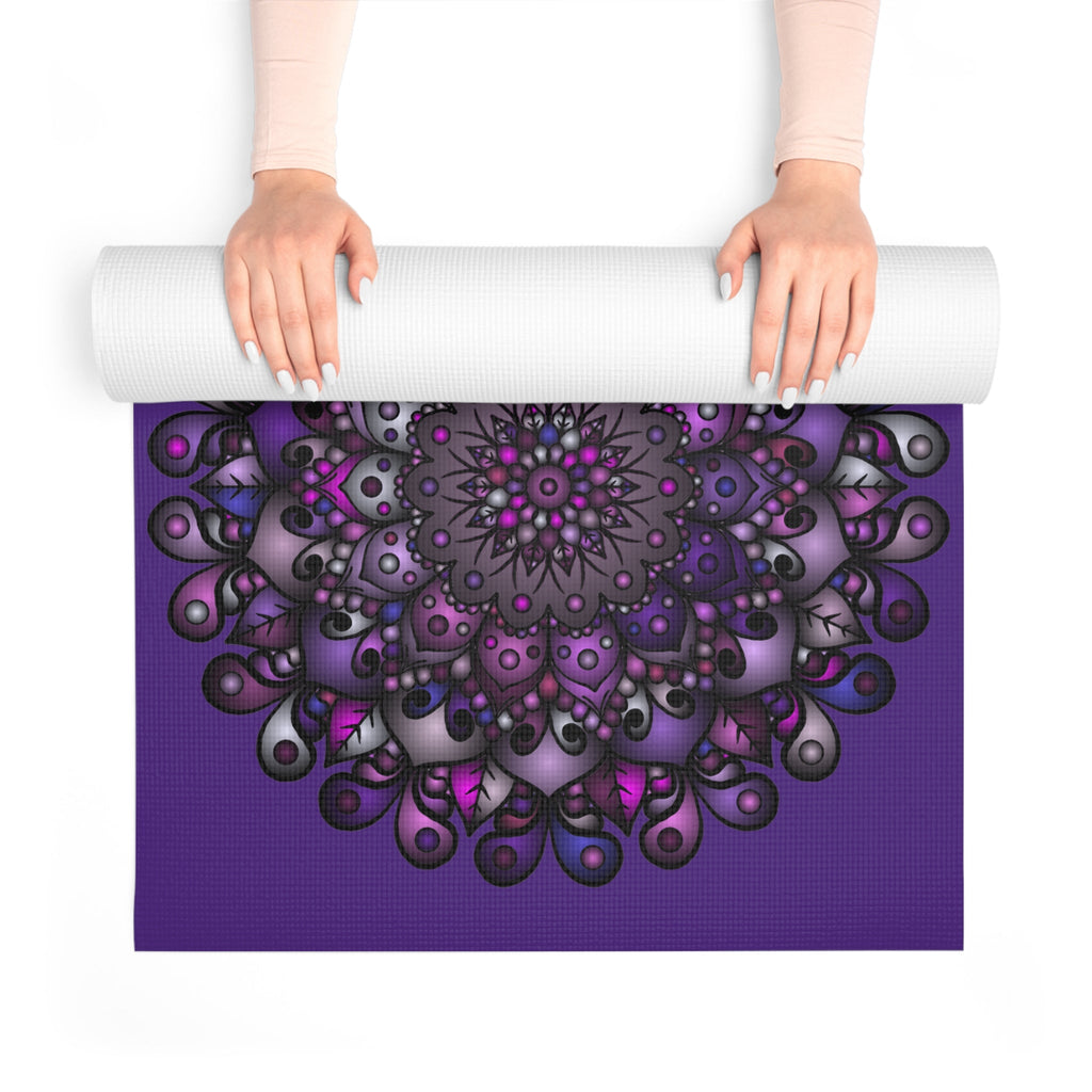 Hand - Drawn Purple Mandala Foam Yoga Mat - 24" x 72" x 0.25" - Blululi