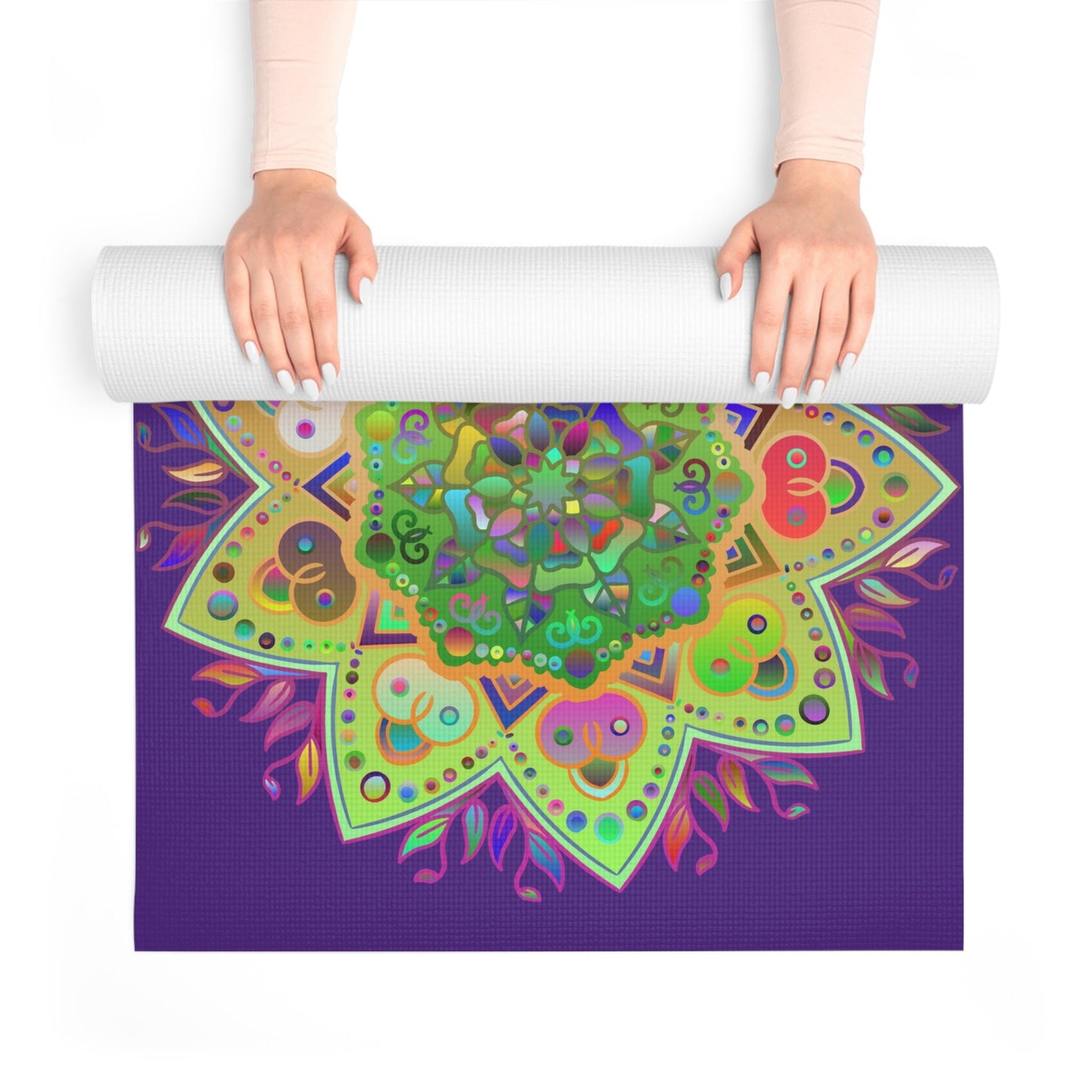 Hand - Drawn Purple Mandala Foam Yoga Mat - 24" x 72" x 0.25" - Blululi