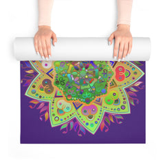 Hand - Drawn Purple Mandala Foam Yoga Mat - 24" x 72" x 0.25" - Blululi