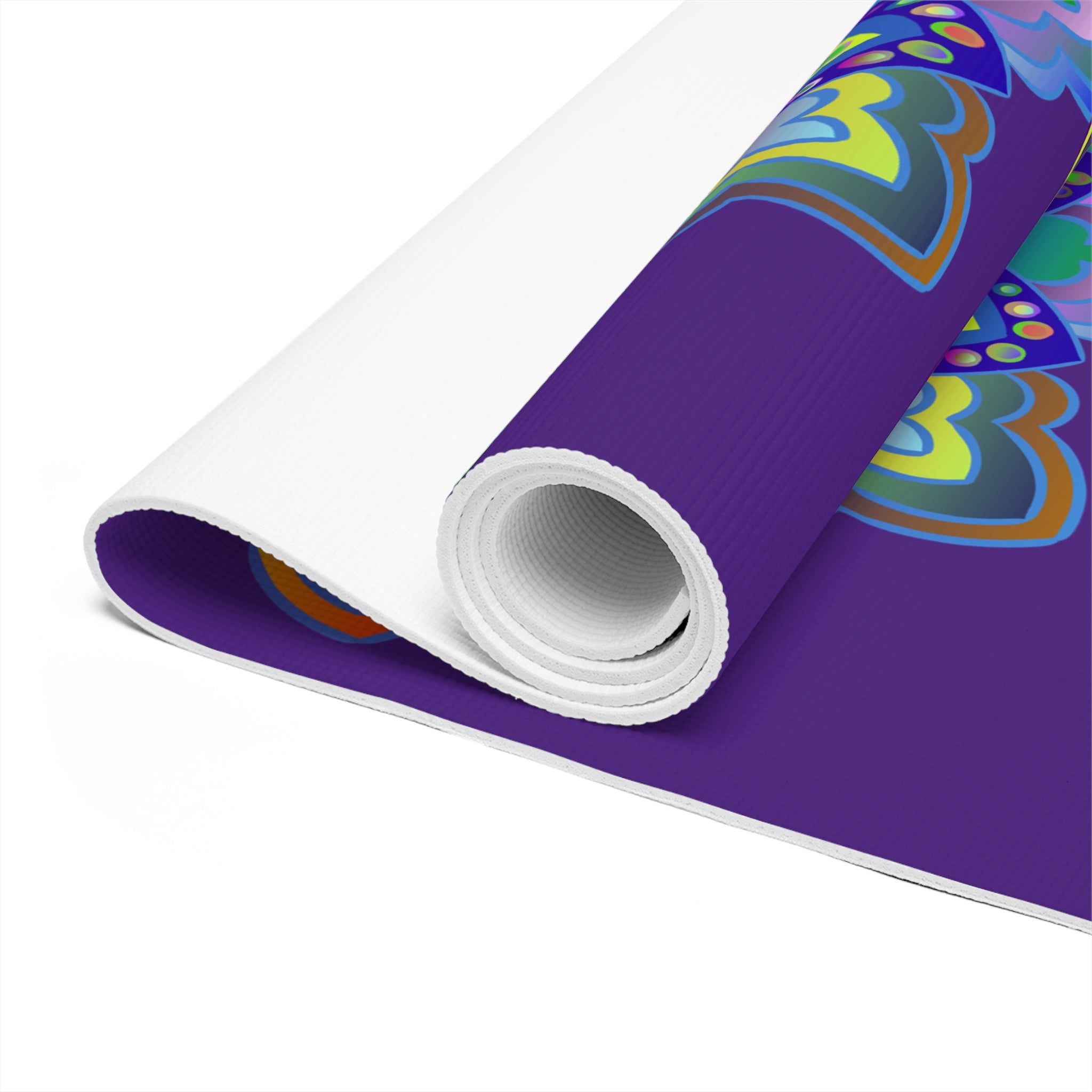 Hand - Drawn Purple Mandala Foam Yoga Mat - 24" x 72" x 0.25" - Blululi