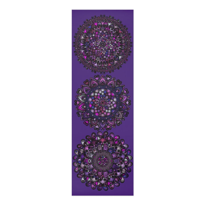 Hand - Drawn Purple Mandala Foam Yoga Mat - 24" x 72" x 0.25" - Blululi