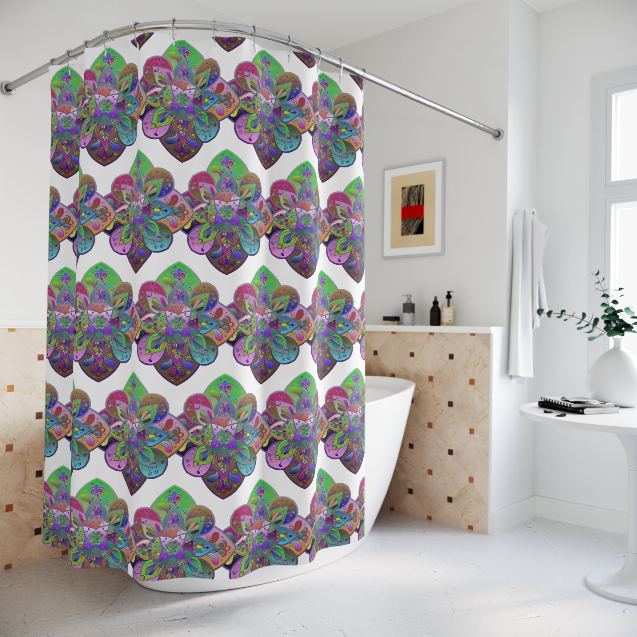 Handmade Mandala Art White Shower Curtains Home Decor - Blululi