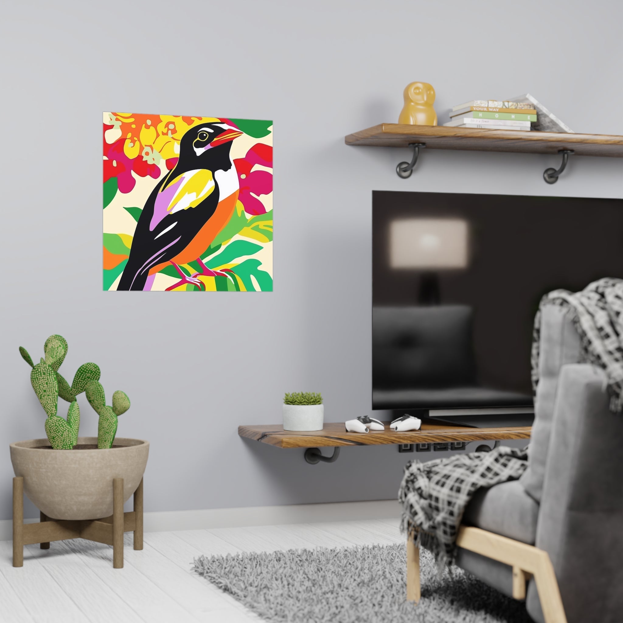 Happy Bird in Colorful Savanna Poster Poster - Blululi