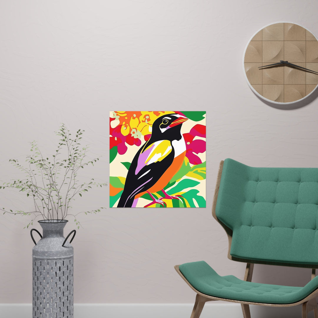 Happy Bird in Colorful Savanna Poster Poster - Blululi